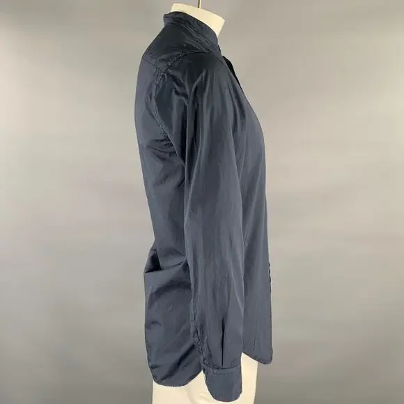 BARENA Size XL Navy Cotton Band Collar Long Sleeve Shirt